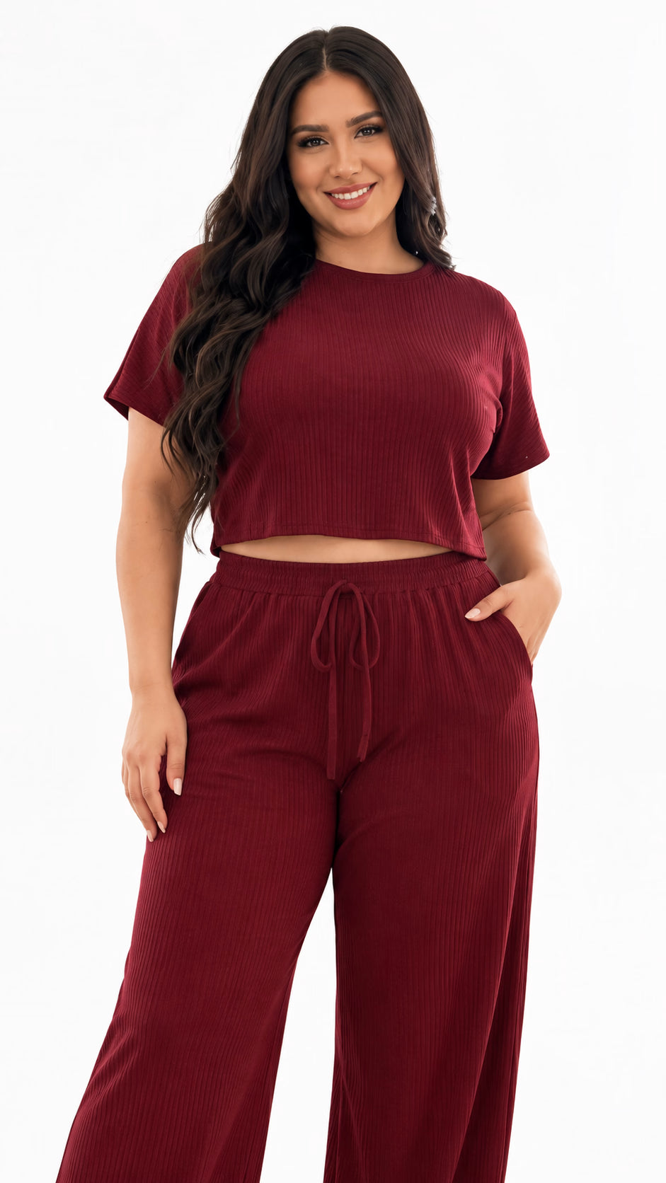 Conjunto Acanalado Crop + Pantalón Palazzo