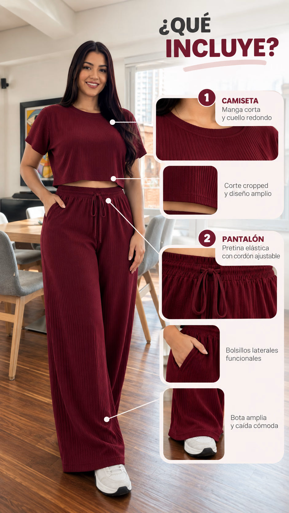 Conjunto Acanalado Crop + Pantalón Palazzo
