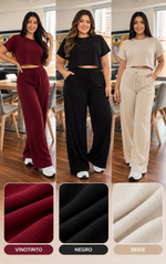 Conjunto Acanalado Crop + Pantalón Palazzo